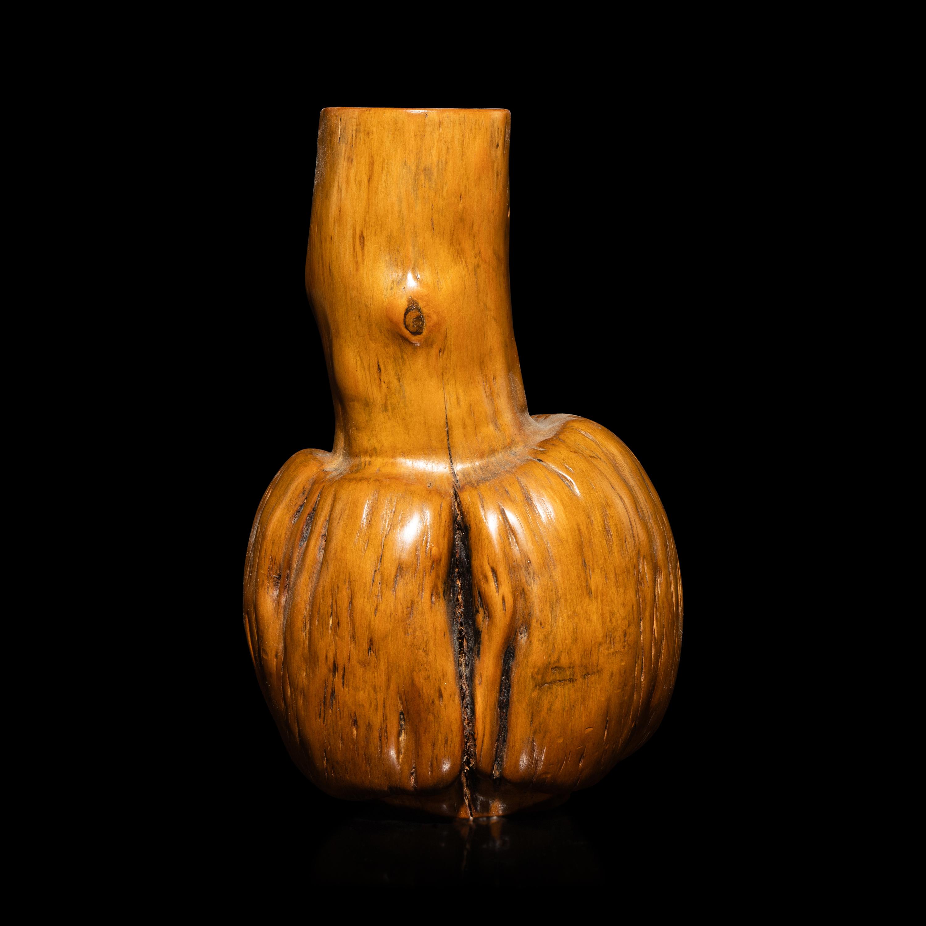 A Chinese Carved Wood Root Tianqiuping-Form Vase, Late 19th-Early 20th Century