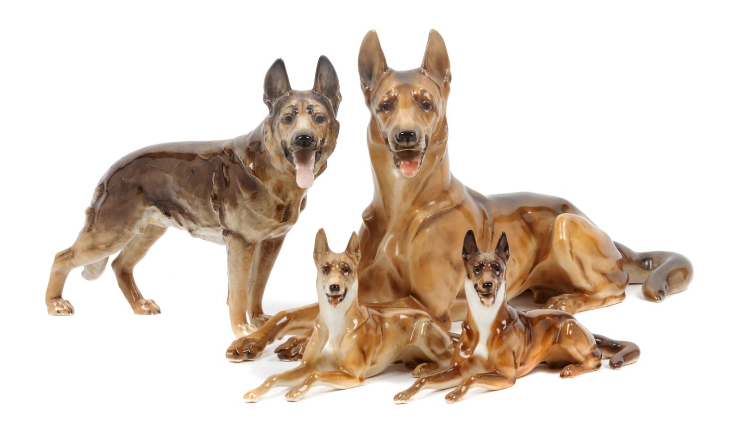 A Group of Four Hutschenreuther Porcelain German Shepherds Width of widest 13 1/2 inches.