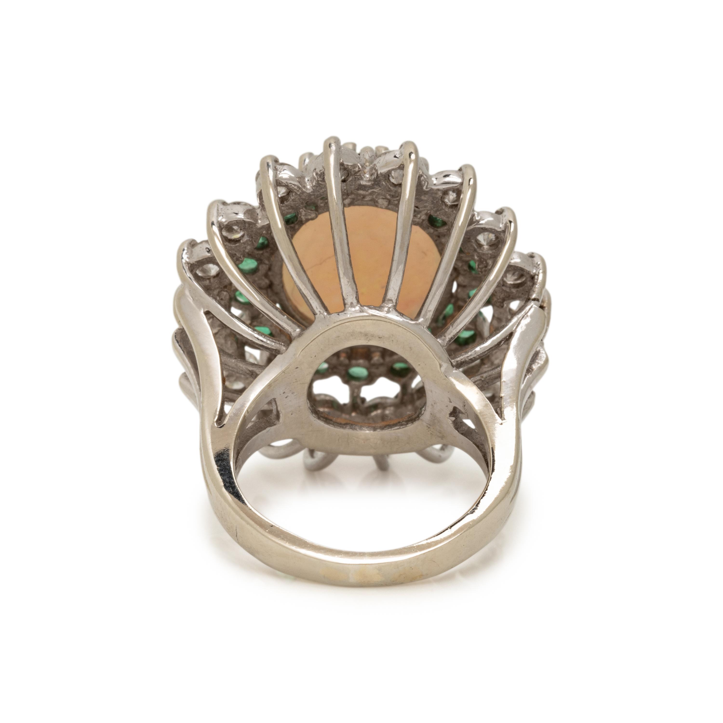 OPAL, EMERALD, AND DIAMOND RING