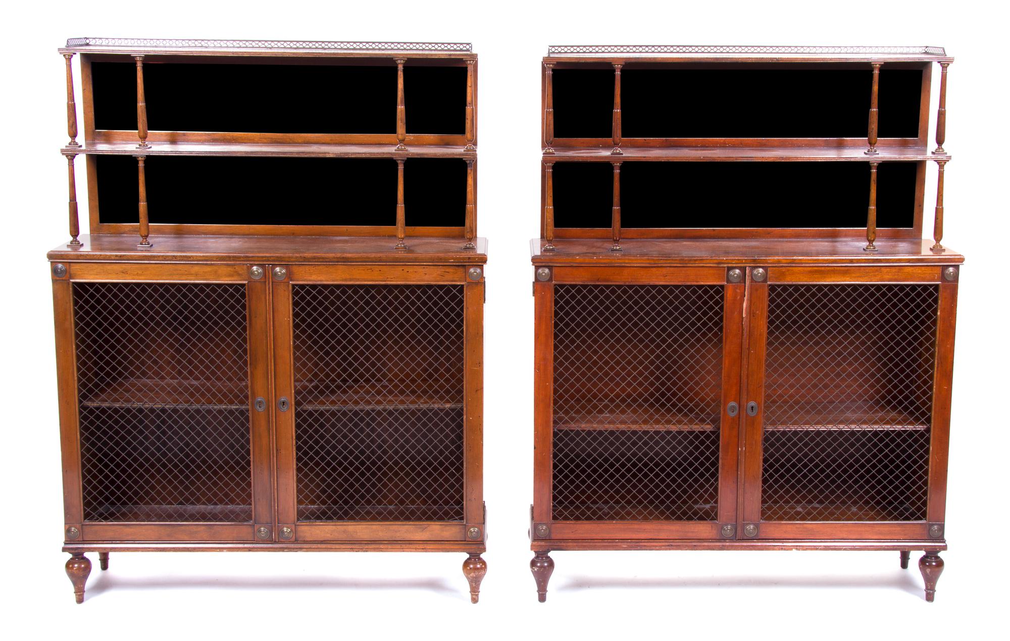 A Pair of Regency Style Chiffoniers Height 55 1/2 x width 22 x depth 12 inches.