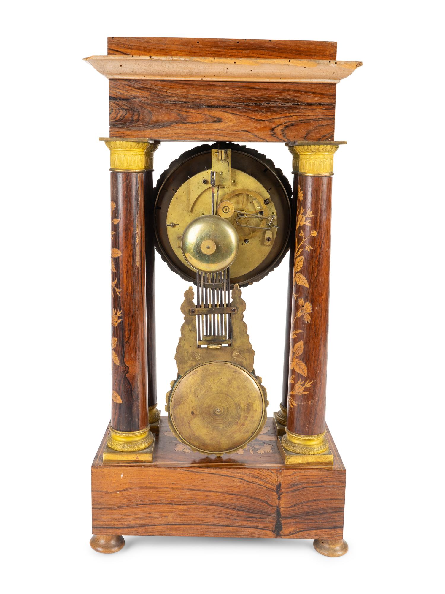 A French Marquetry Inlaid Portico Clock — 19TH CENTURY