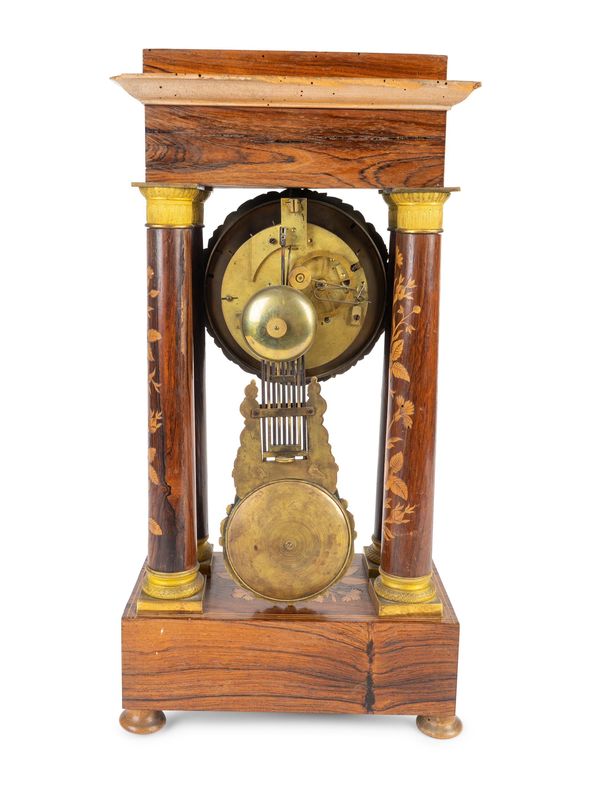 A French Marquetry Inlaid Portico Clock — 19TH CENTURY