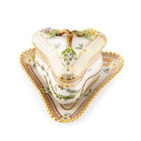 A Set of Five Royal Copenhagen Flora Danica Porcelain Custard Cups and Saucers