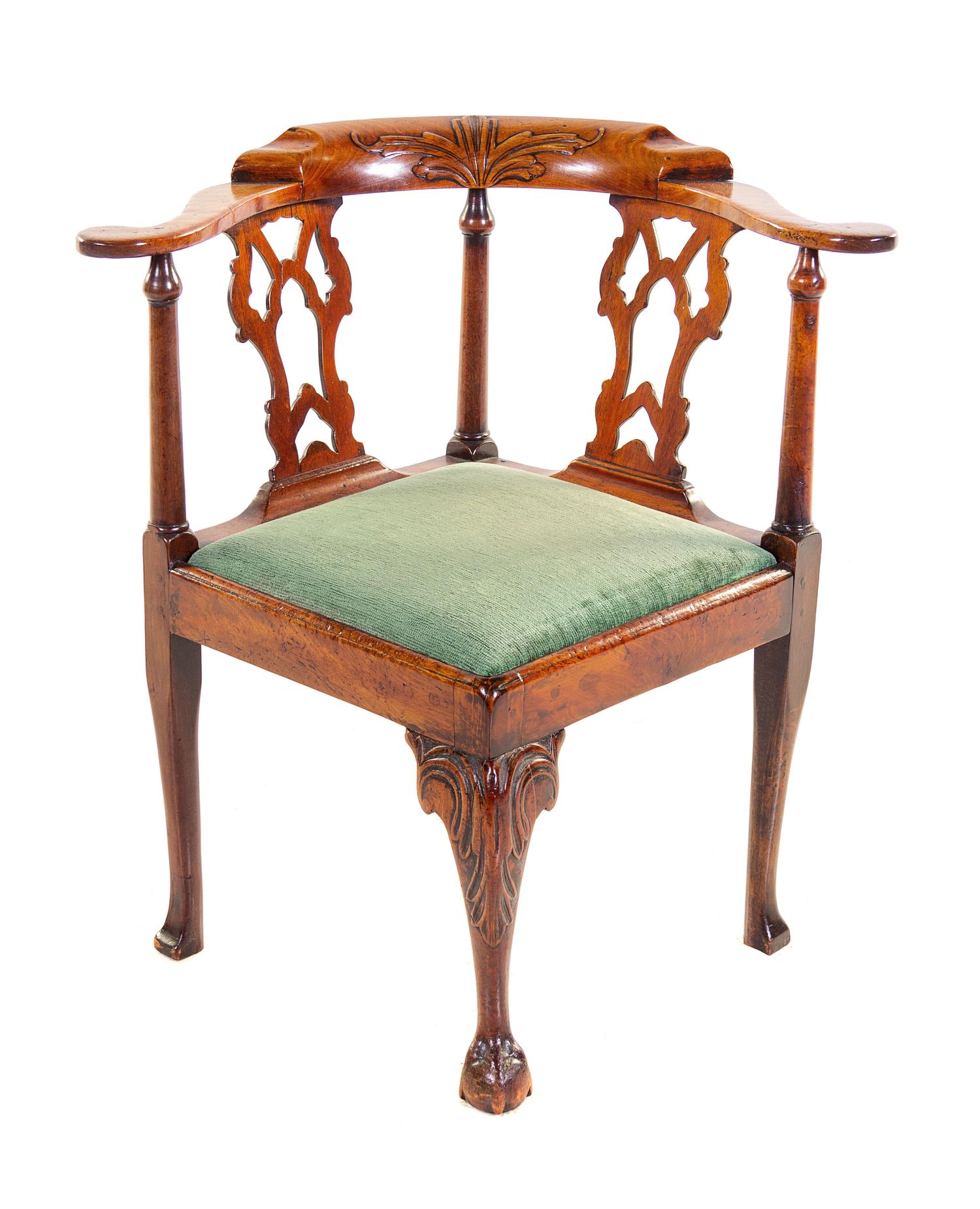 A George III Walnut Corner Chair