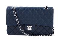 A Chanel Navy Caviar Classic Double Flap Handbag, 10" x 6" x 2.5"; Strap Drop: 9.5".