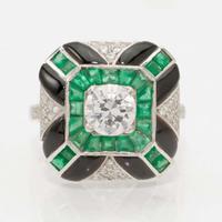 A Platinum, Diamond, and Gemstone Ring