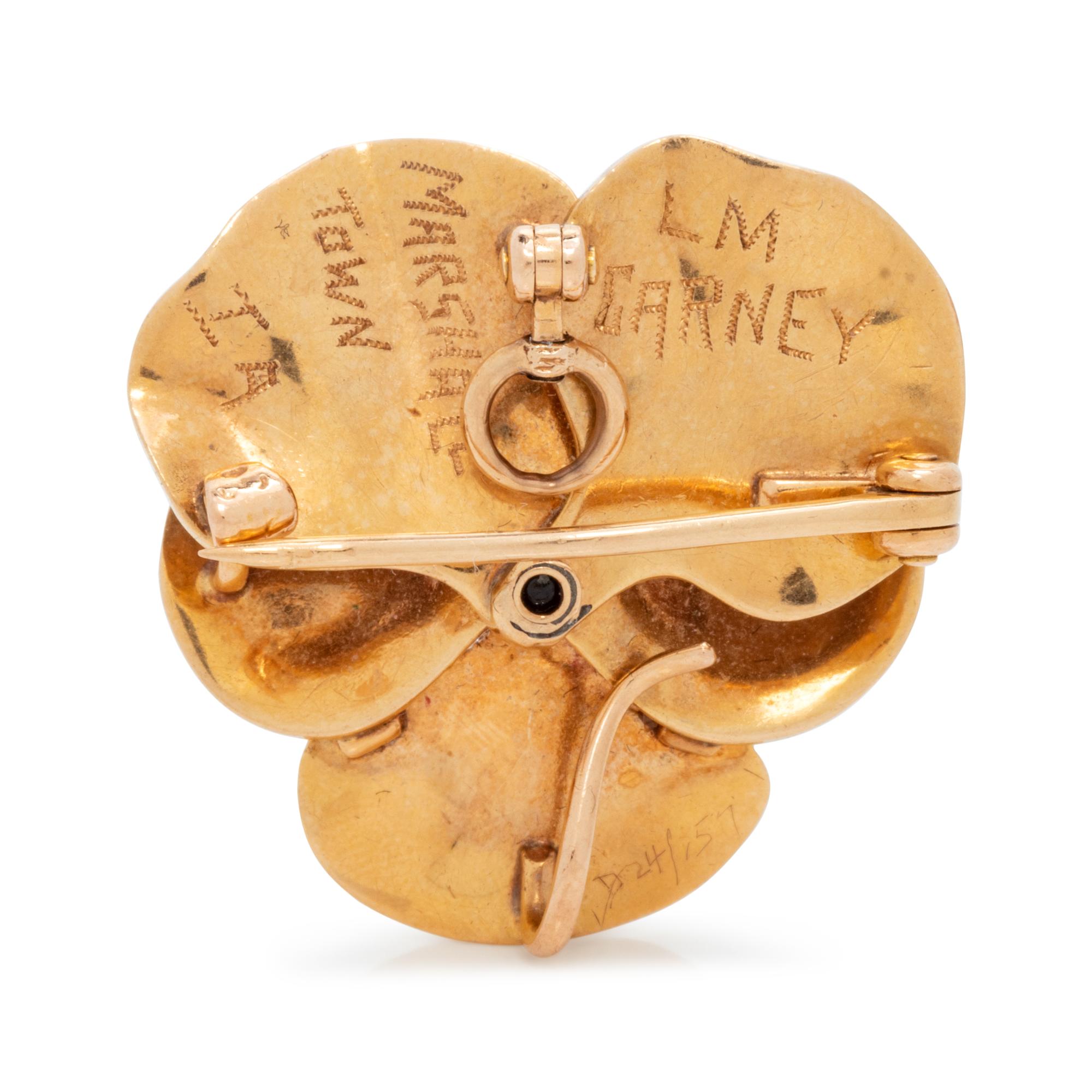 ENAMEL, DIAMOND AND SEED PEARL PANSY PENDANT/BROOCH