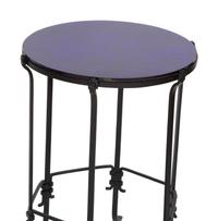 A Mirror and Brass Low Table and Associated Blue Glass and Wrought Iron Occasional Table