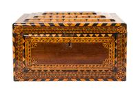 A Continental Parquetry Table Casket, Width 14 3/4 inches.