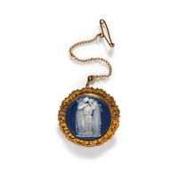 A Neoclassical Gold and Cameo Brooch with a Mourning Goddess