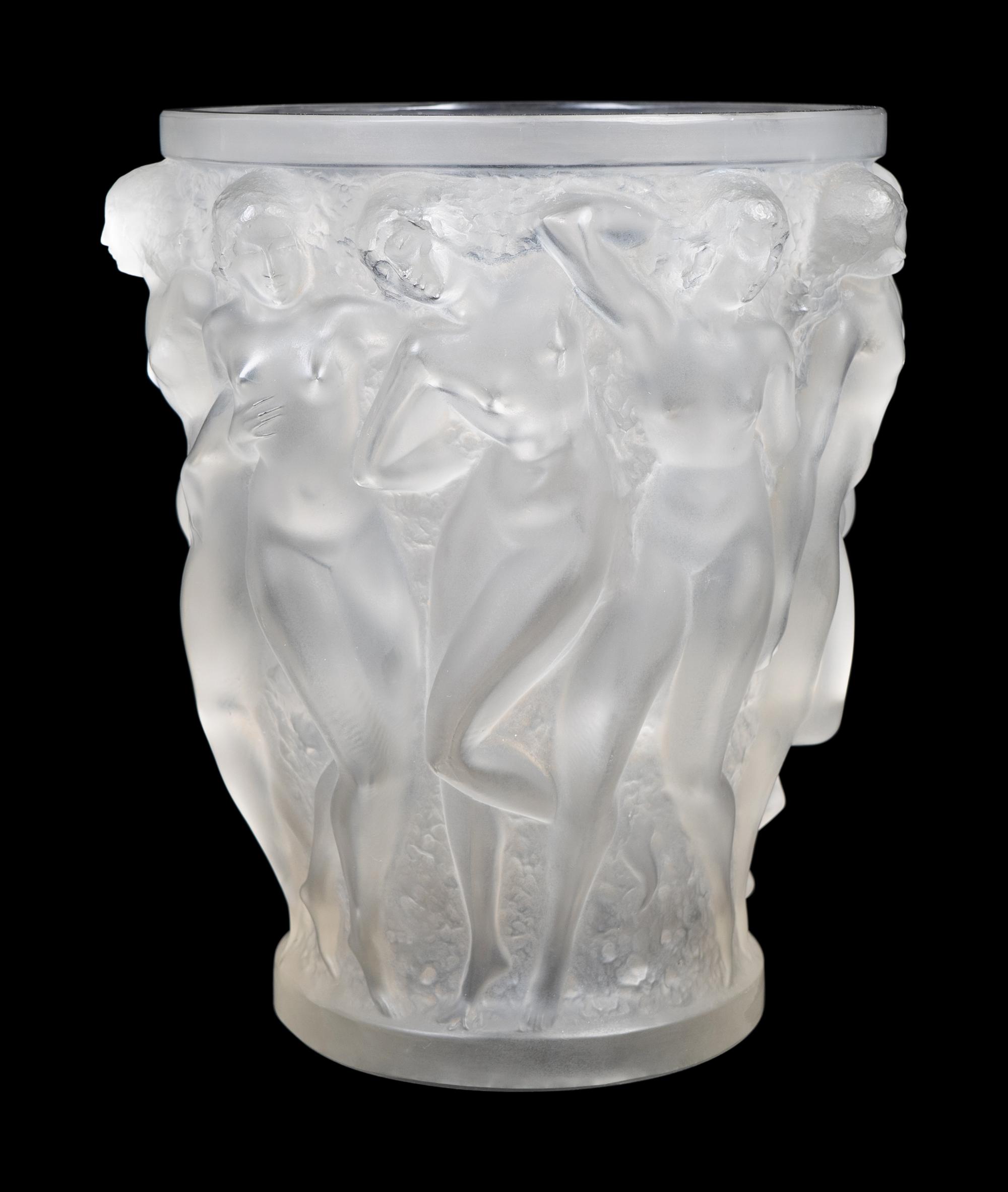 A Lalique Molded and Frosted Glass Vase: Bacchantes