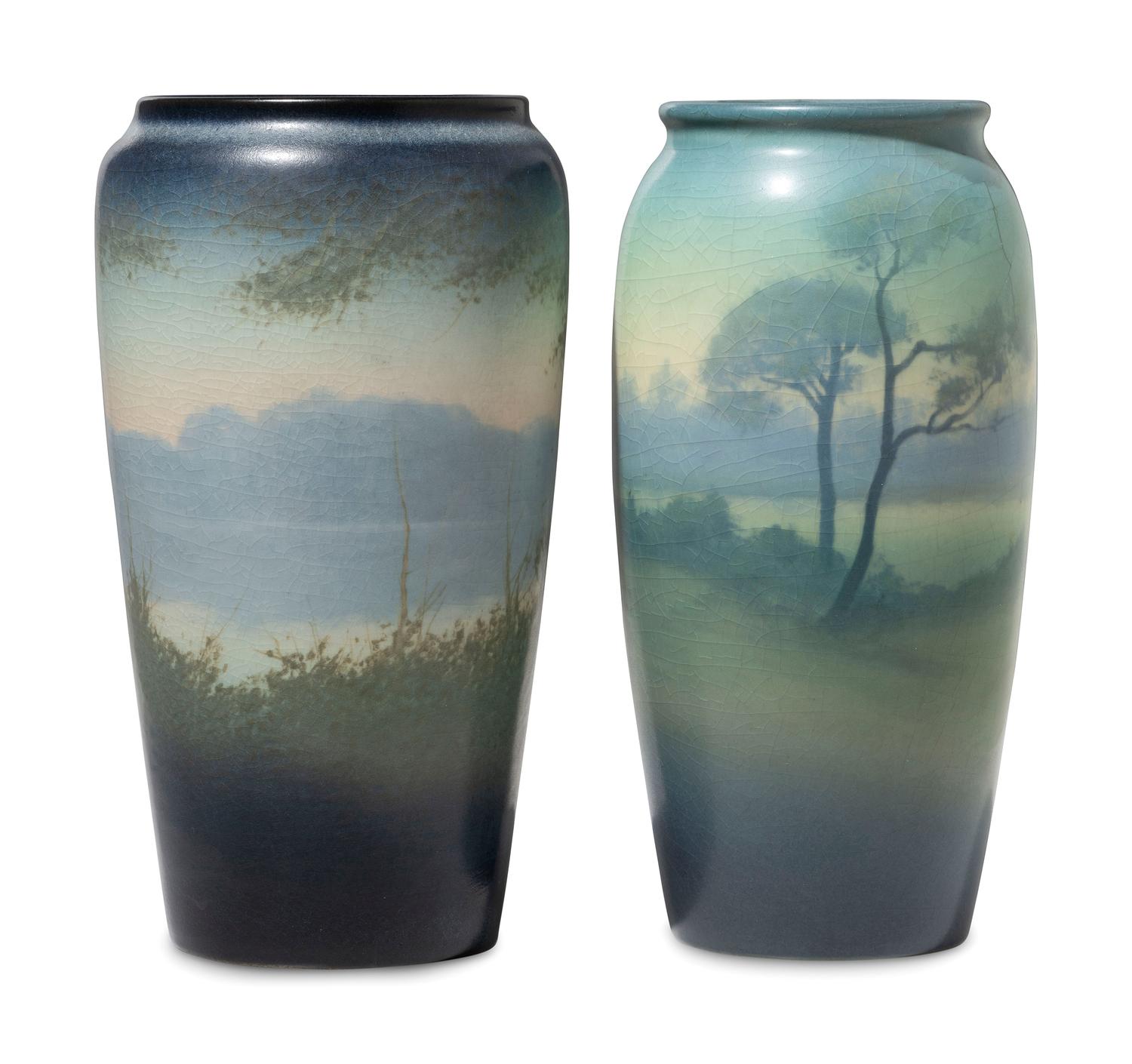 Two Artist Decorated Rookwood Pottery Vellum Vases