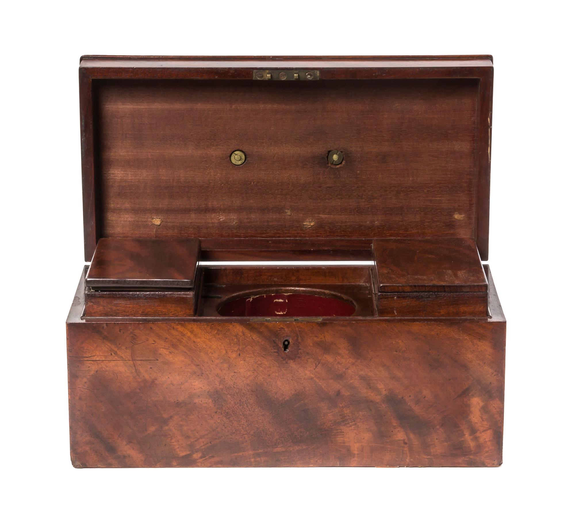 An English Burlwood Tea Caddy, Width 14 1/4 inches.