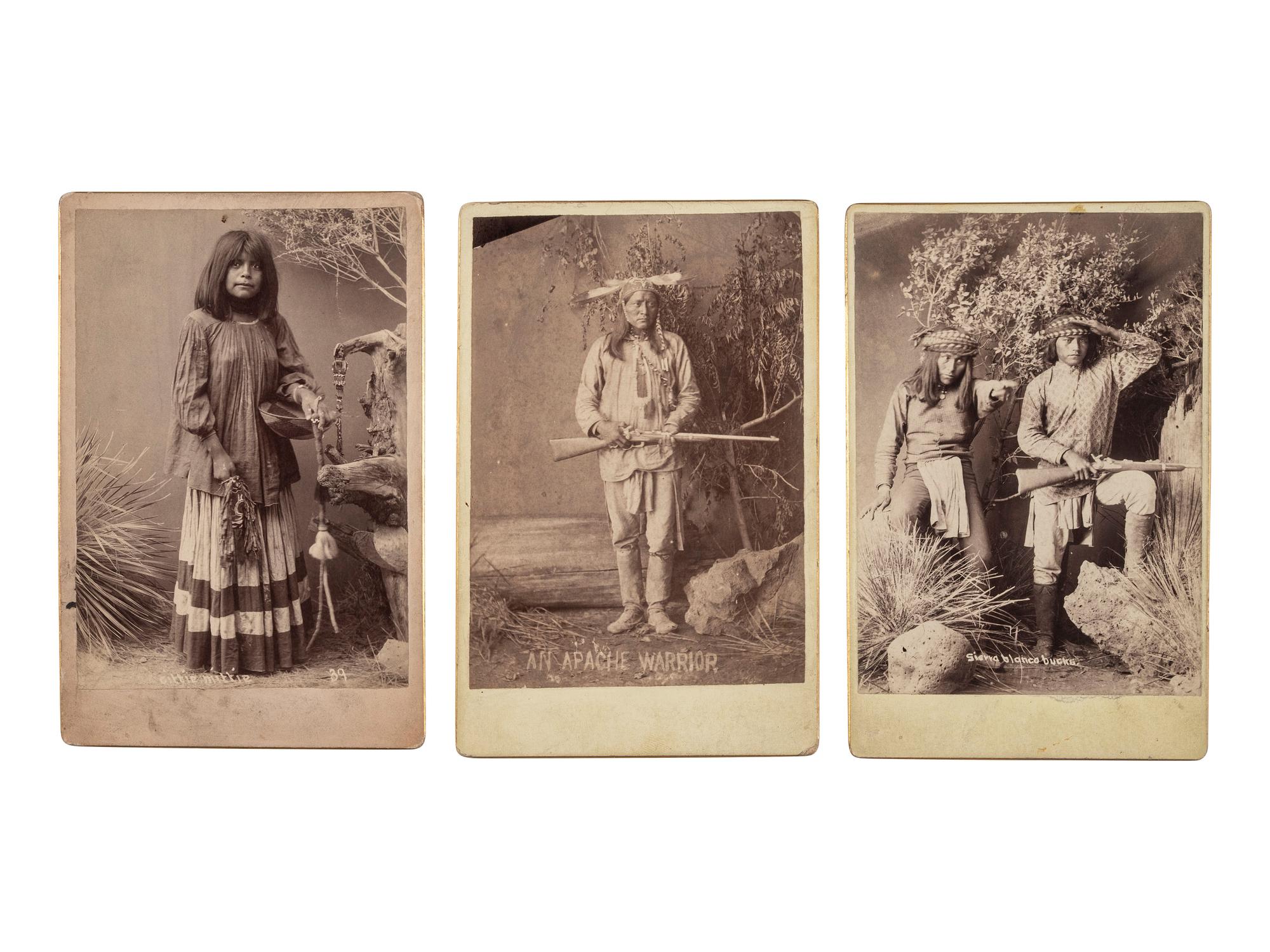 [NATIVE AMERICANS]. Five photographs of Southwestern Indians, incl. 3 views of Apache Indians by D.A. Markey.
