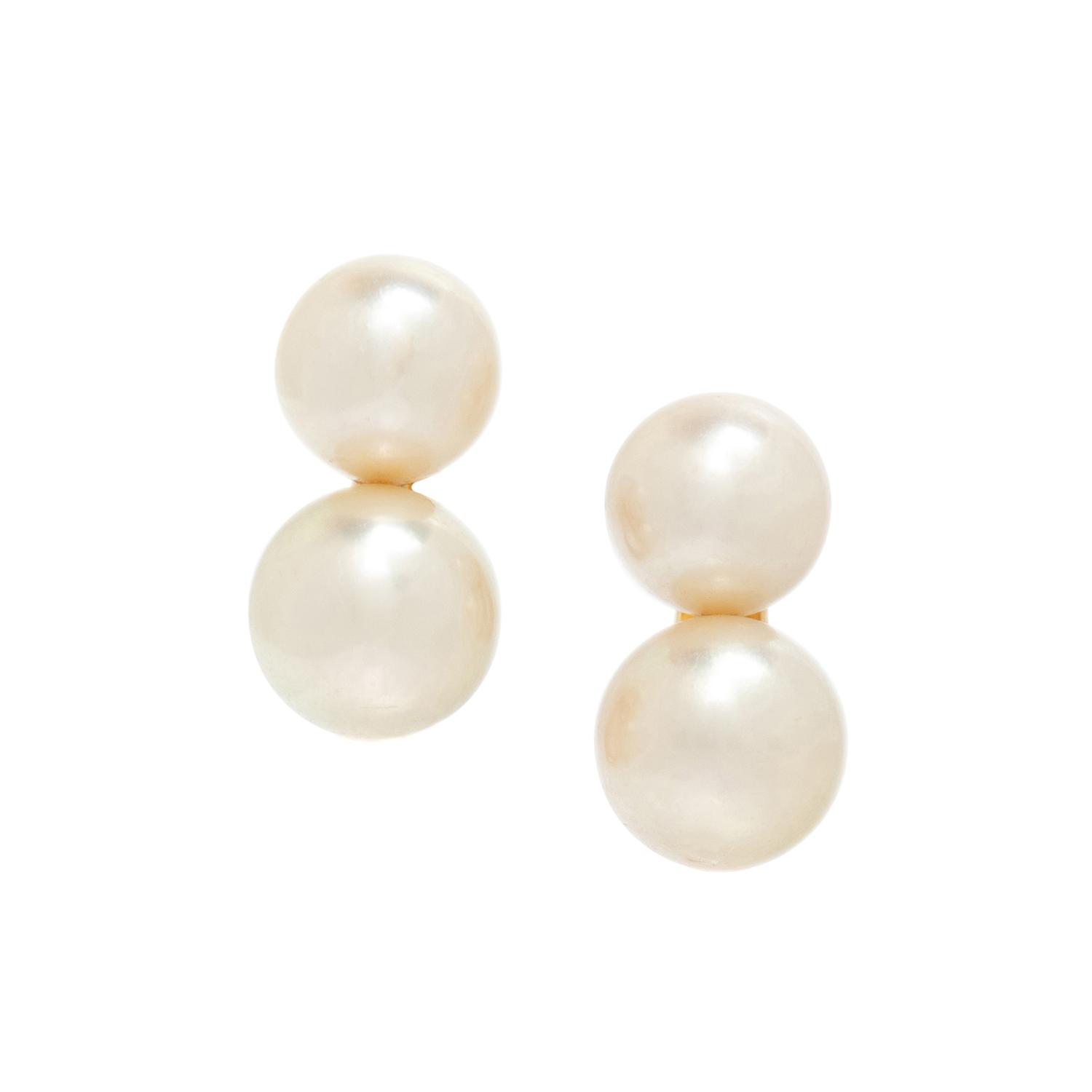 CARTIER, CULTURED PEARL AND YELLOW GOLD EARRINGS