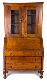 An American Country Style Pine Secretary Bookcase Height 79 x width 42 x depth 19 1/2 inches. — 19TH CENTURY