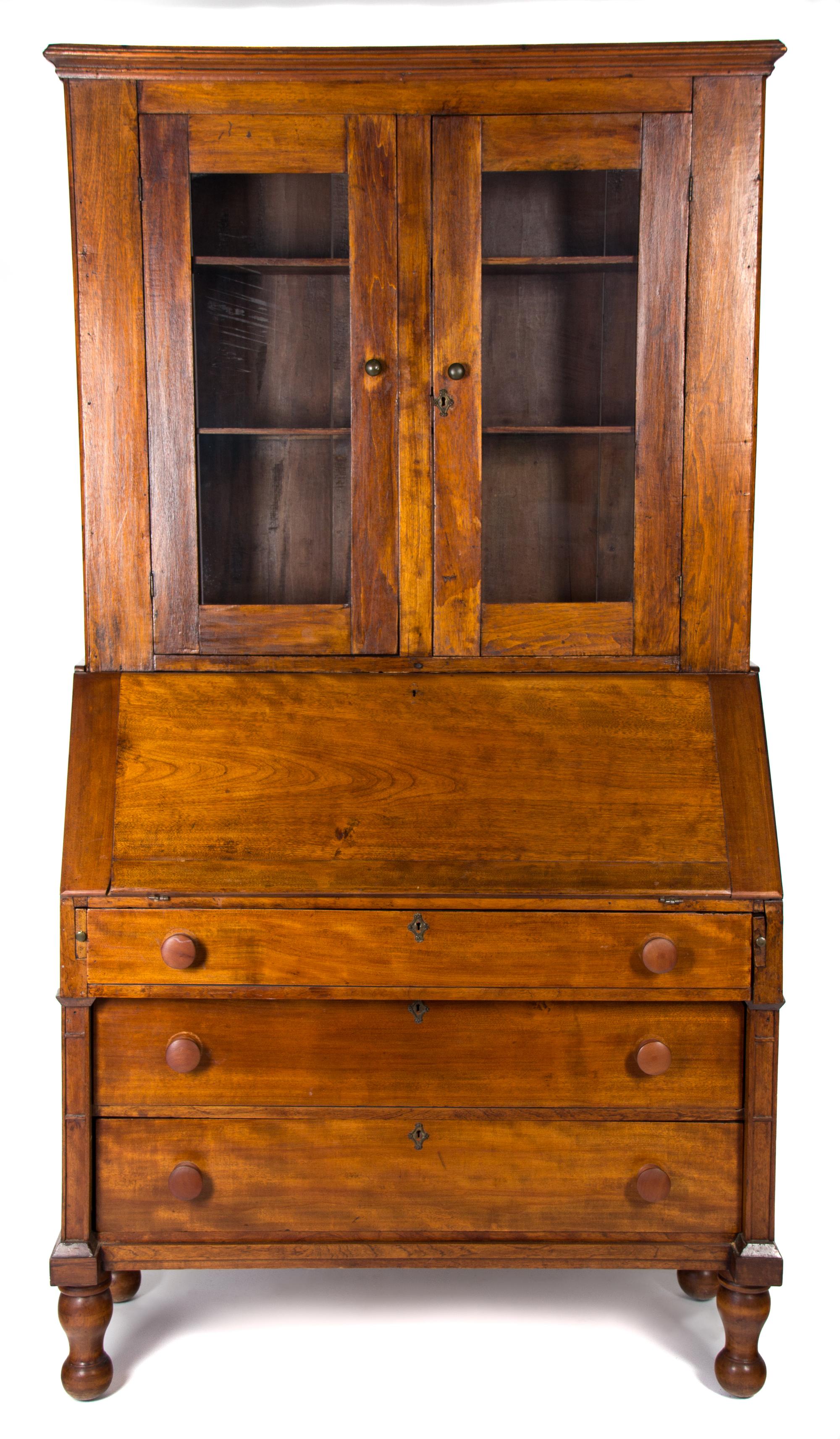 An American Country Style Pine Secretary Bookcase Height 79 x width 42 x depth 19 1/2 inches. — 19TH CENTURY