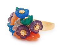 A 14 Karat Yellow Gold and Multigem Flower Ring, Italian,