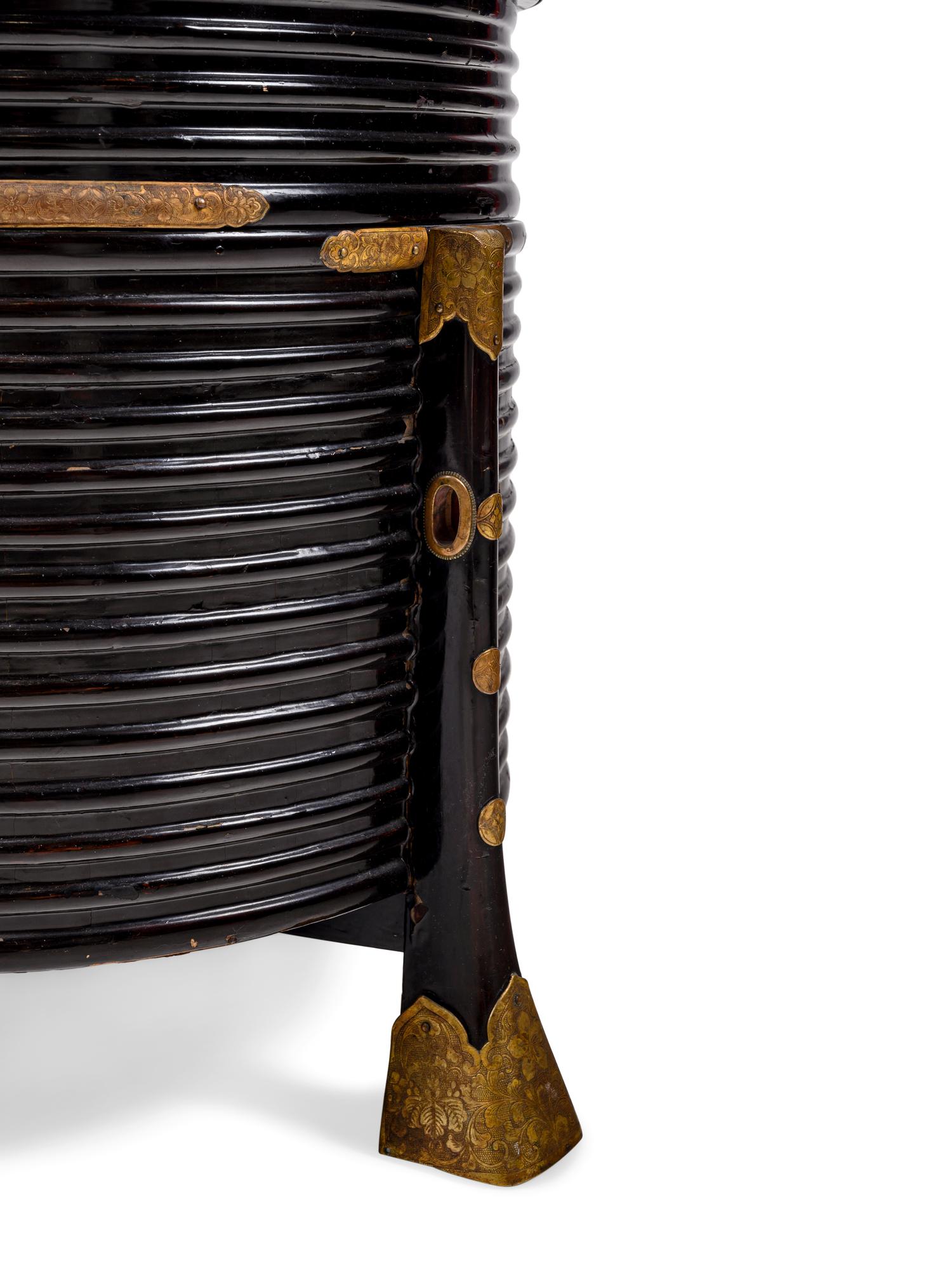 A Pair of Japanese Brass-Mounted Black Lacquer Boxes