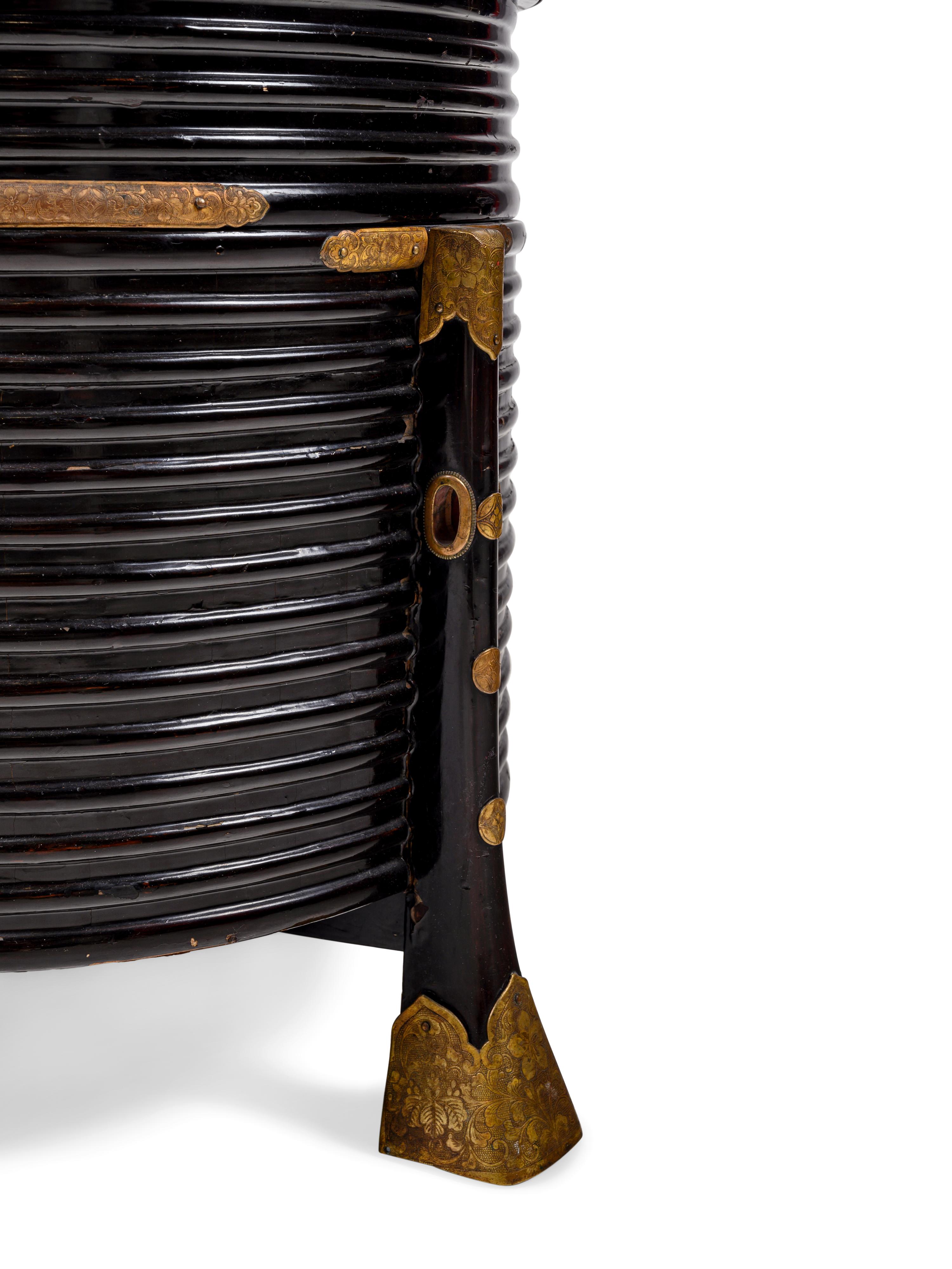 A Pair of Japanese Brass-Mounted Black Lacquer Boxes
