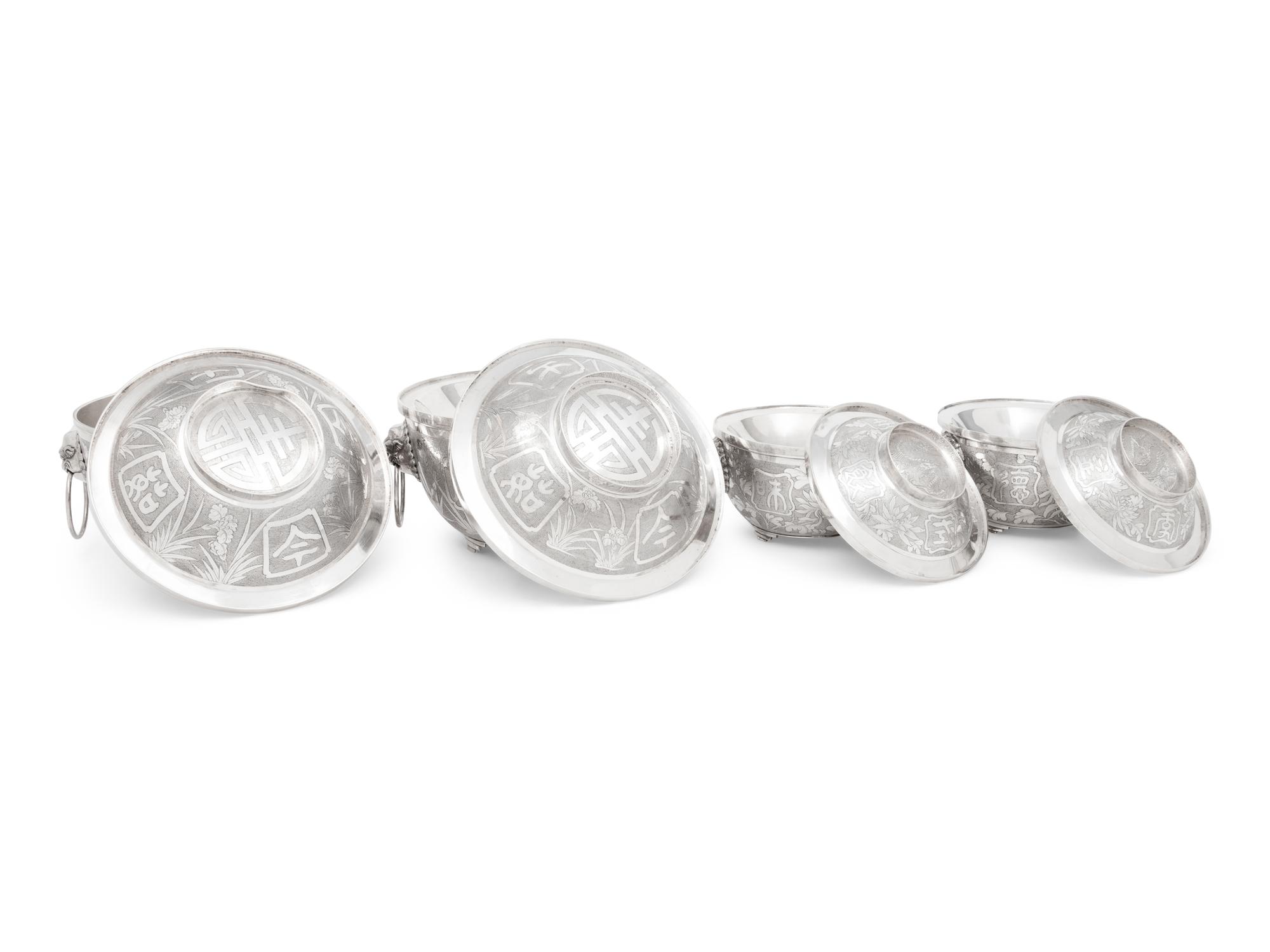 Two Pairs of Chinese Export Silver Covered Bowls