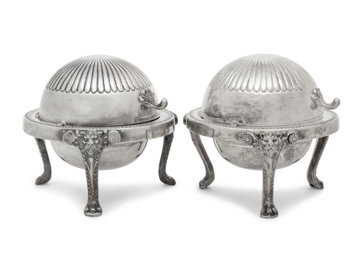 A Pair of Amercian Silver-Plate Covered Butter Servers