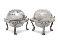 A Pair of Amercian Silver-Plate Covered Butter Servers
