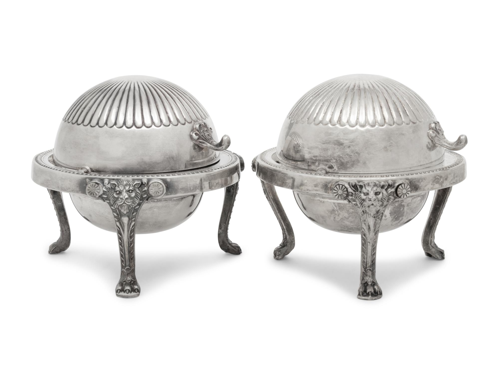 A Pair of Amercian Silver-Plate Covered Butter Servers