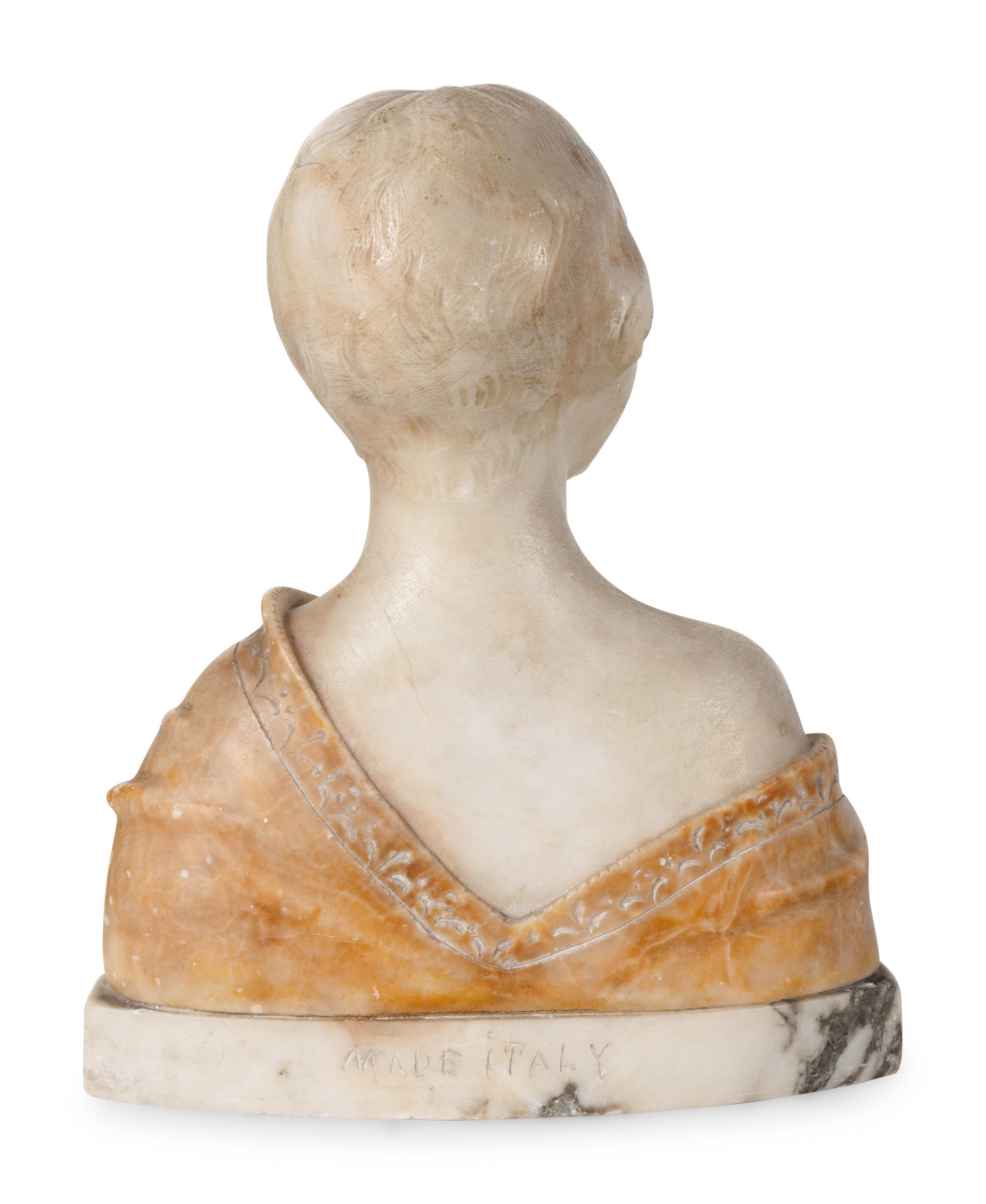 Two Continental Variegated Marble Busts of Women