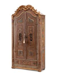 A Continental Painted and Parcel Gilt Cabinet