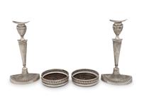 A Pair of English Silver Candlesticks and a Pair of English Silver Coasters — Hawksworth, Eyre & Co Ltd