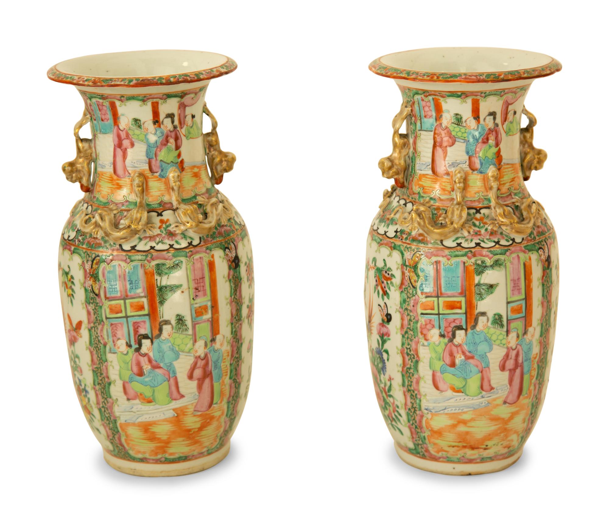 A Pair of Chinese Rose Medallion Porcelain Vases