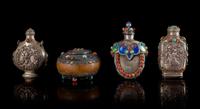 Three Tibetan Hardstone Inset Silver Snuff Bottles Height of tallest 3 1/2 inches. — 19TH CENTURY