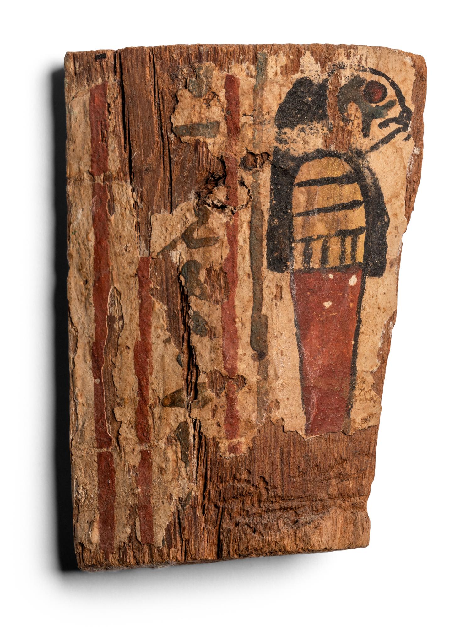 Two Egyptian Painted Wood Sarcophagus Fragments