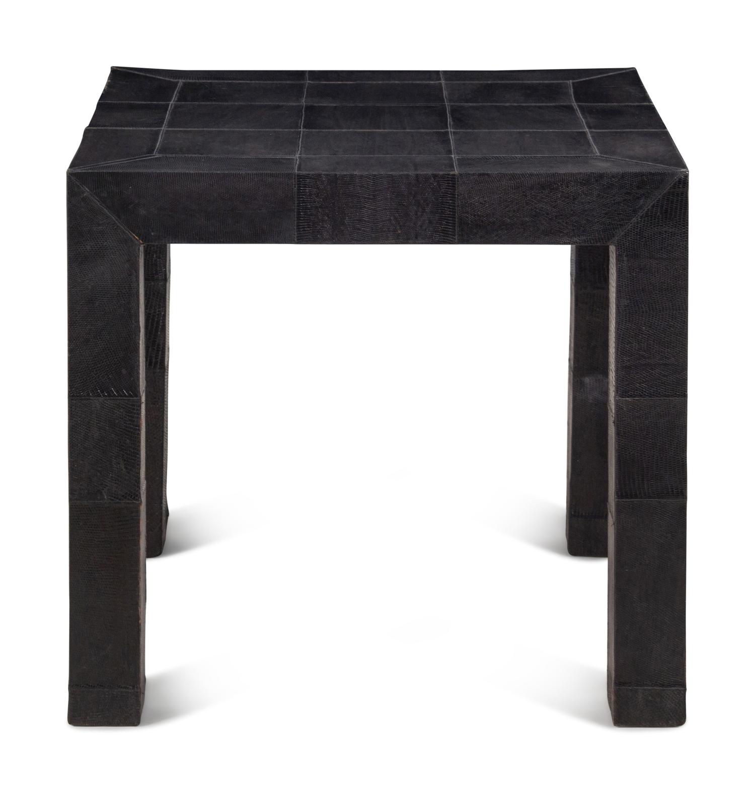 A Ginger Brown Black Faux Lizard Skin Side Table