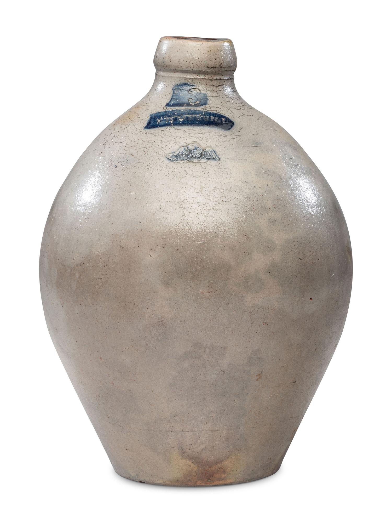 An E.H. Merrill Three-Gallon Stoneware Jug with Applied Eagle