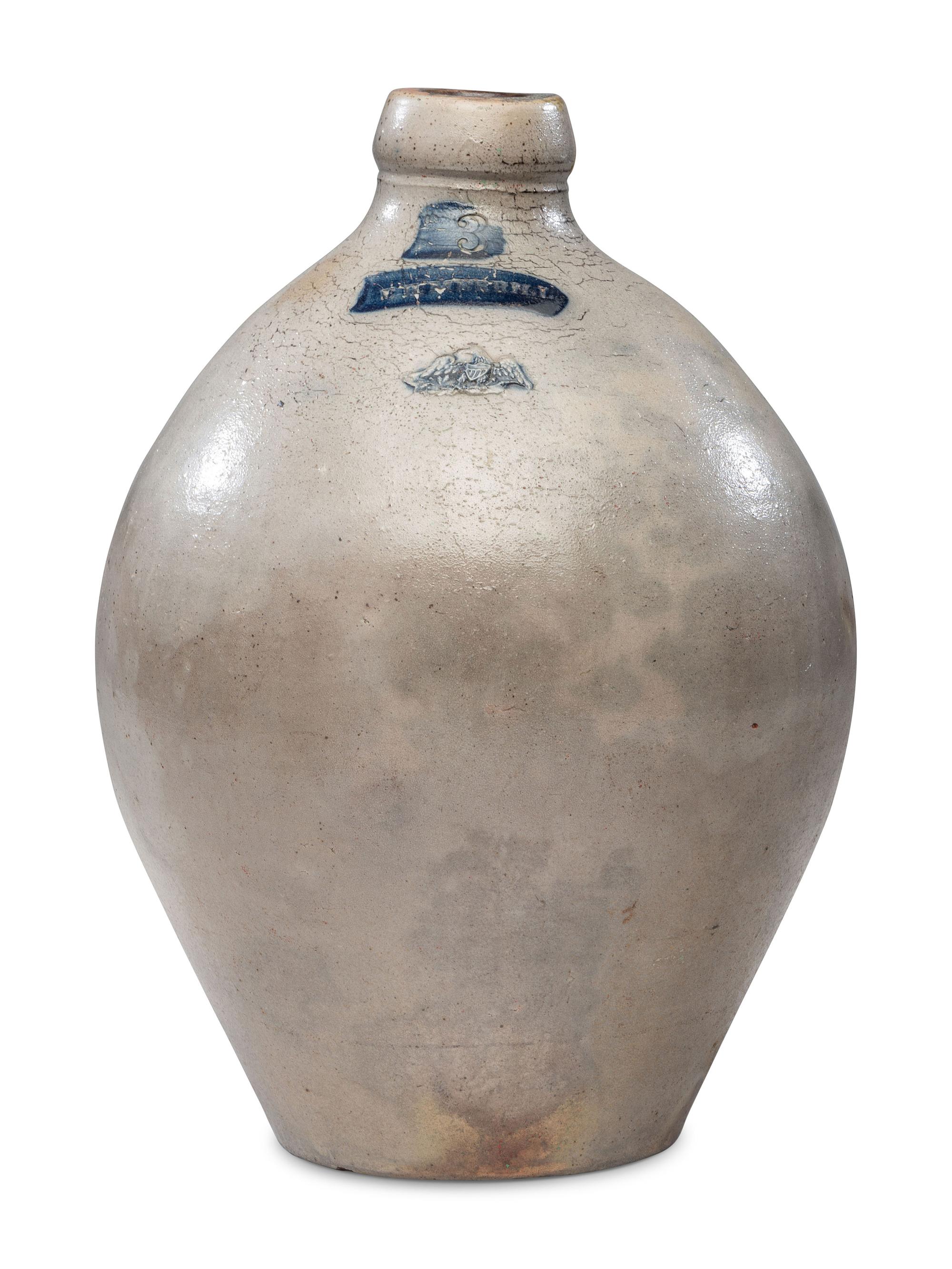 An E.H. Merrill Three-Gallon Stoneware Jug with Applied Eagle