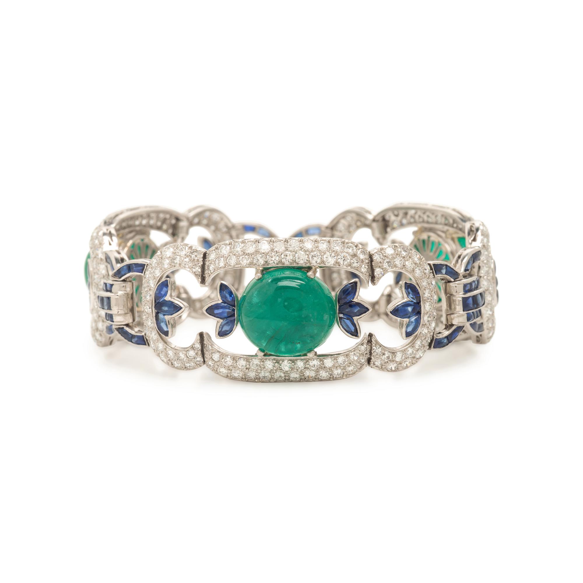 Emerald, Diamond, and Sapphire Bracelet