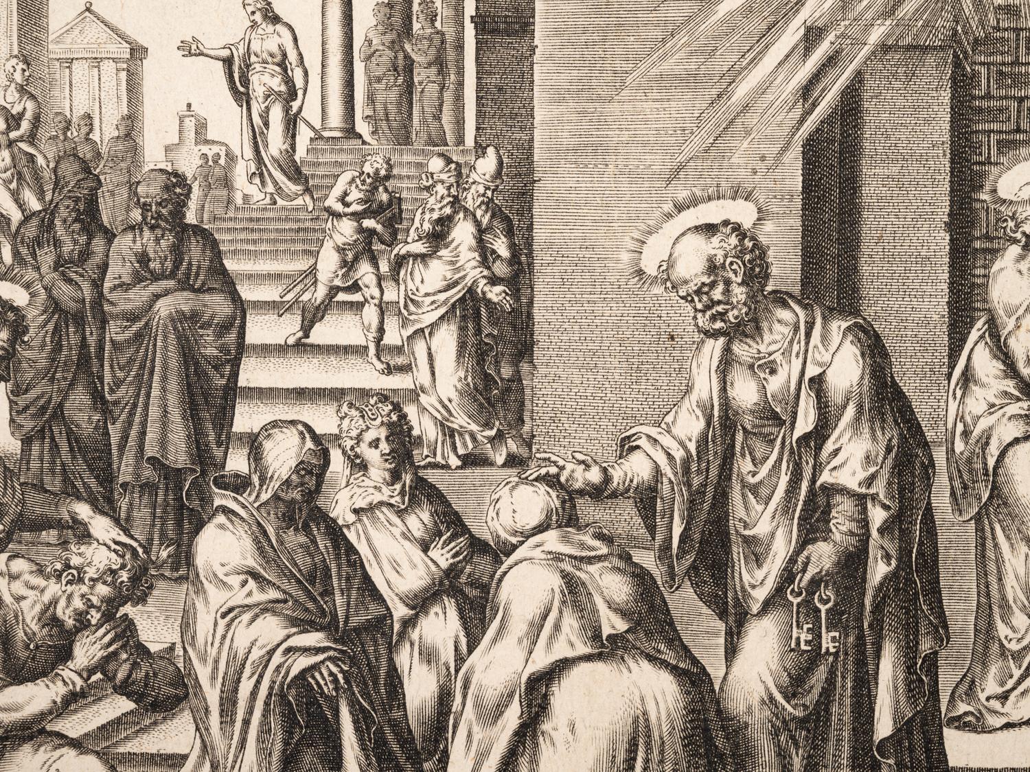 A group of five prints ( Descent from the Cross; The Raising of Tabitha, c. 1550; Untitled (A Saint's Blessing); Untitled (Benediction); Untitled (Saint in a Crowd), c. 1540)