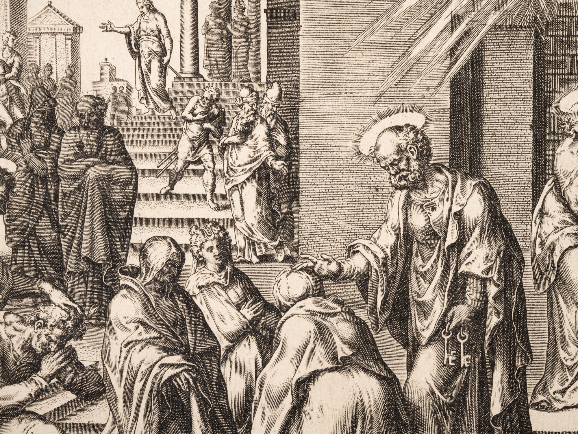 A group of five prints ( Descent from the Cross; The Raising of Tabitha, c. 1550; Untitled (A Saint's Blessing); Untitled (Benediction); Untitled (Saint in a Crowd), c. 1540)