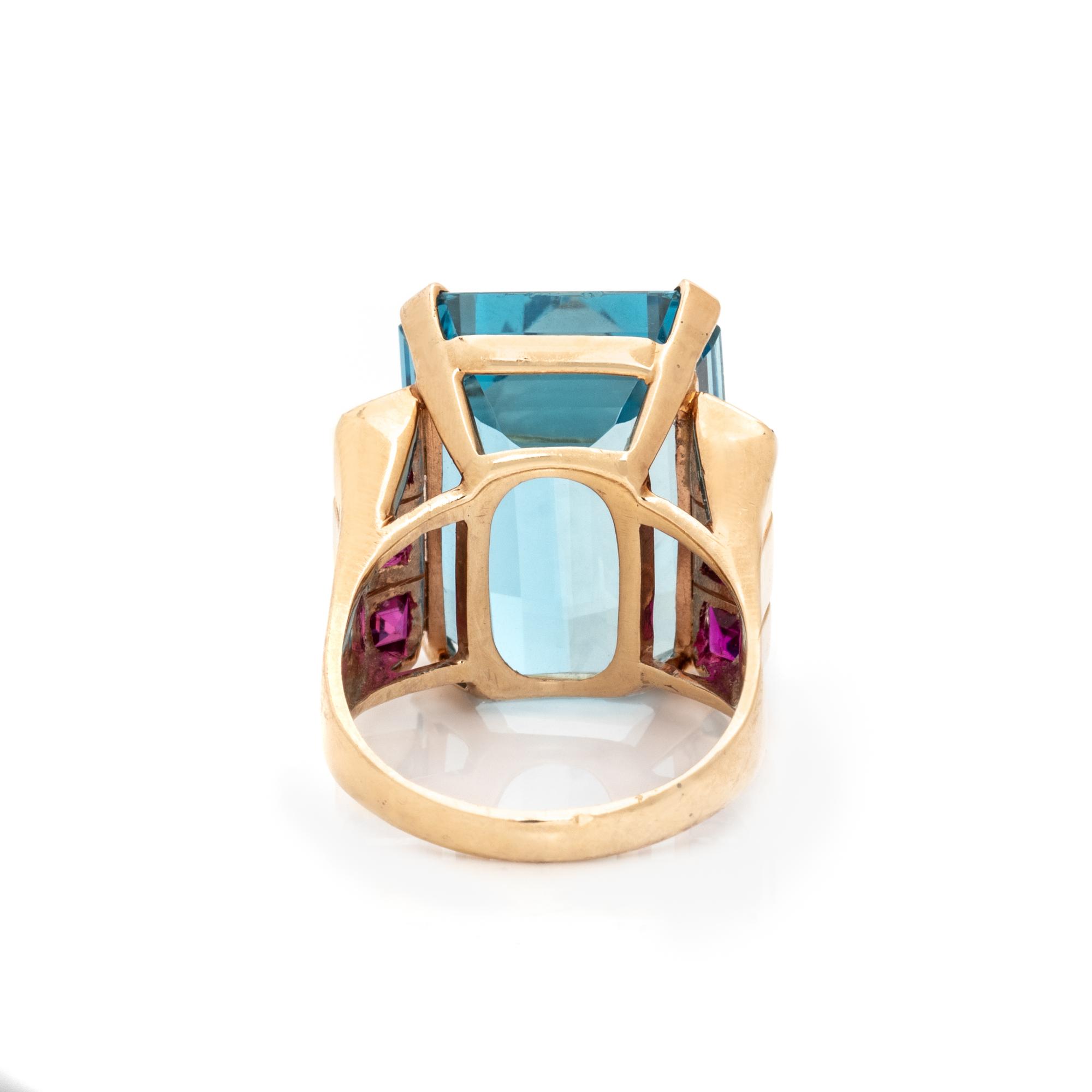 RETRO, AQUAMARINE AND RUBY RING