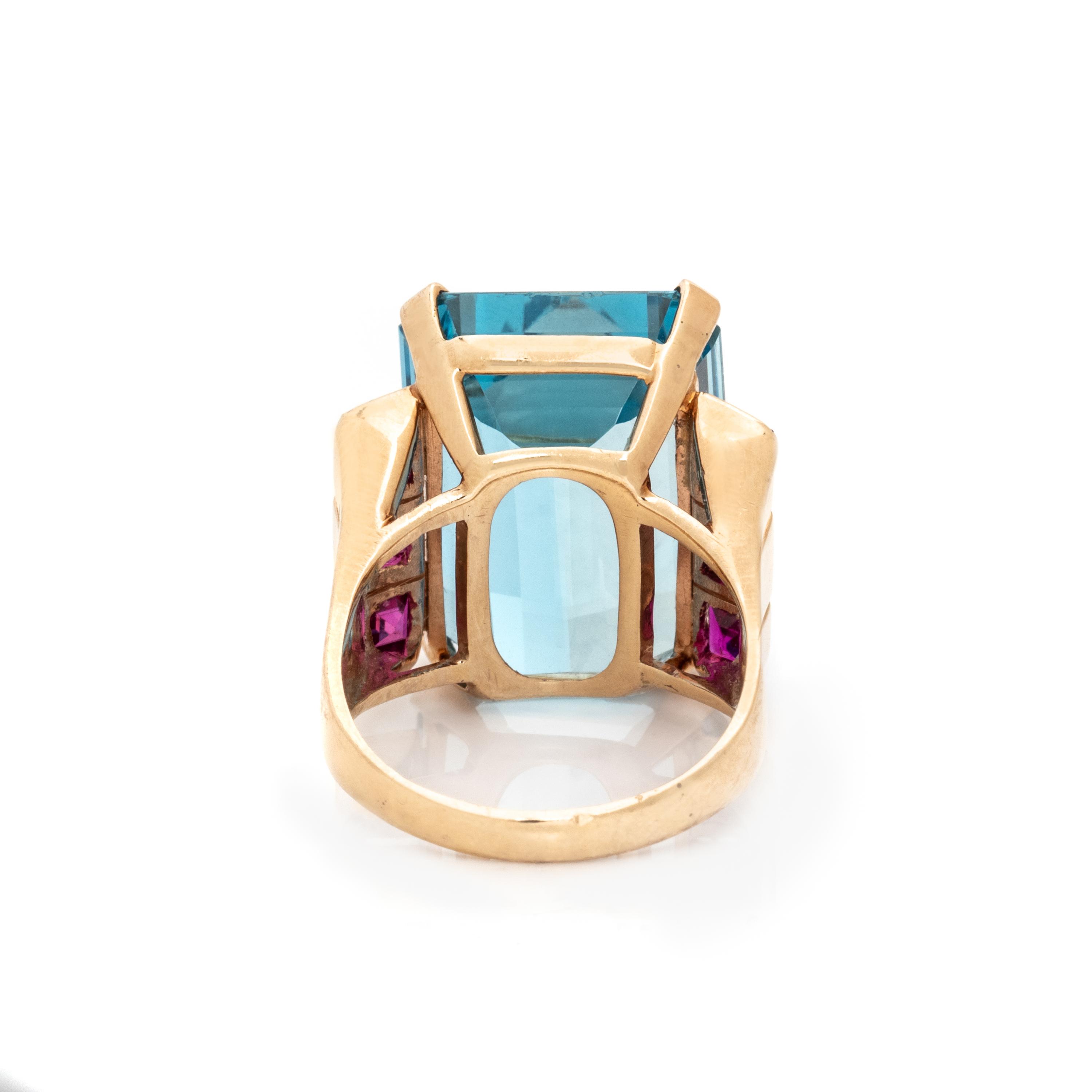 RETRO, AQUAMARINE AND RUBY RING