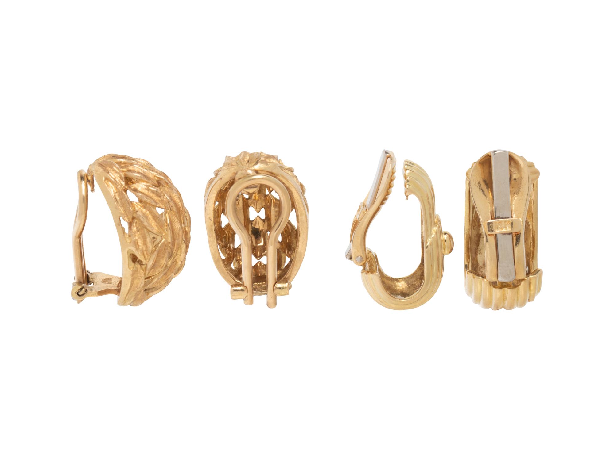 TWO PAIRS OF YELLOW GOLD CLIP EARRINGS