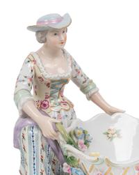 A Pair of Dresden Porcelain Figural Sweetmeat Dishes