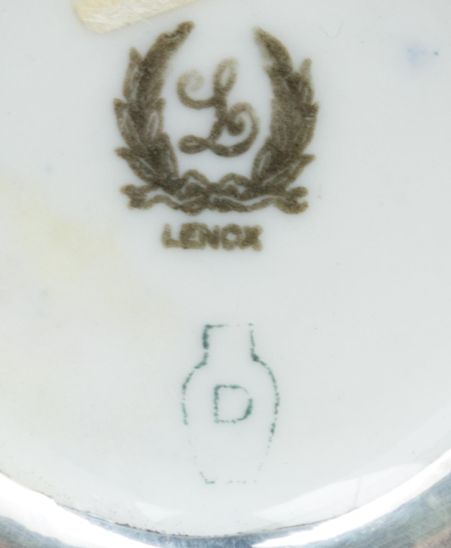 A Lenox Silver Overlay Porcelain Jar Height 5 inches.