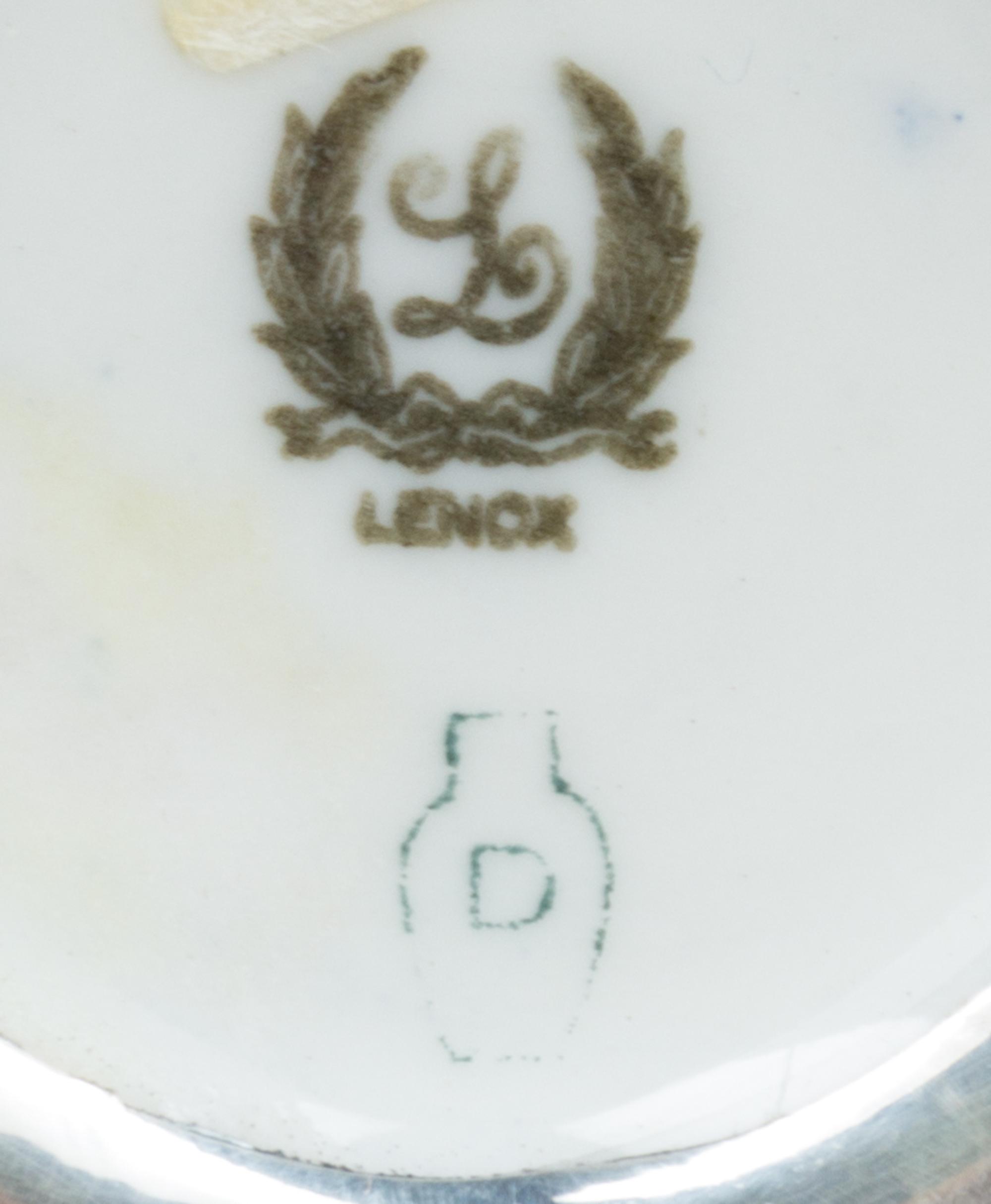 A Lenox Silver Overlay Porcelain Jar Height 5 inches.
