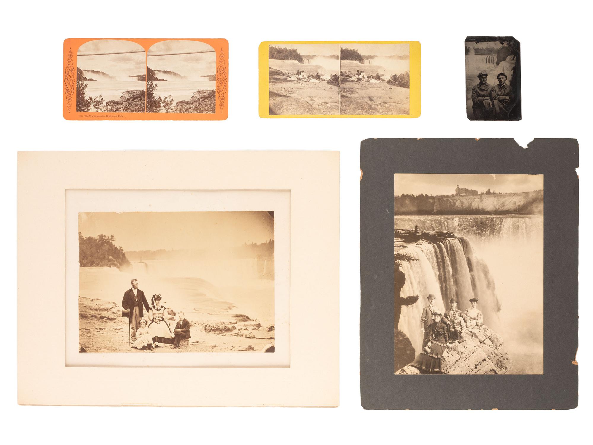[EARLY PHOTOGRAPHY]. 6 photographs taken at Niagara Falls, incl. glass stereoview by Babbitt.