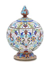 A Feodor Ruckert Enameled Silver Covered Jar