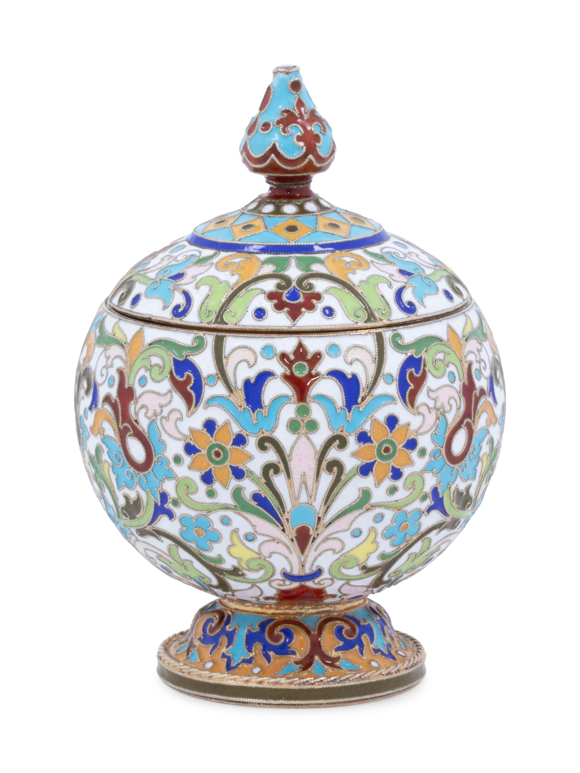 A Feodor Ruckert Enameled Silver Covered Jar