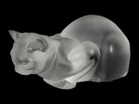 A Lalique Chat Assis Sculpture and a Lalique Chat Couche Sculpture